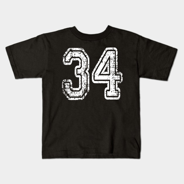 Number 34 Grungy in white Kids T-Shirt by Sterling